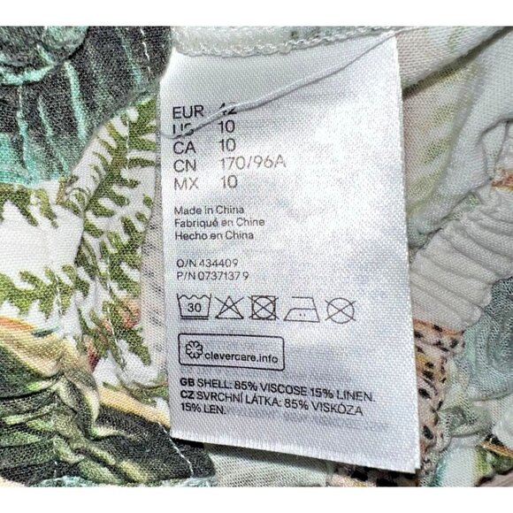 H&M Women's Size 10 Blouse Gathered Neck, Hem Cuffs Short Sleeve Cheetah Jungle - Picture 10 of 12